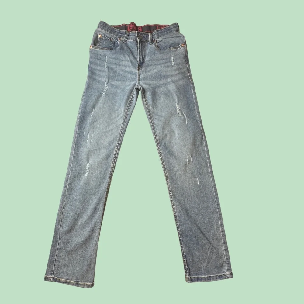 Levi's 514 Jeans Boys 16 Regular Blue Straight Fit Distressed Elastic Waistband